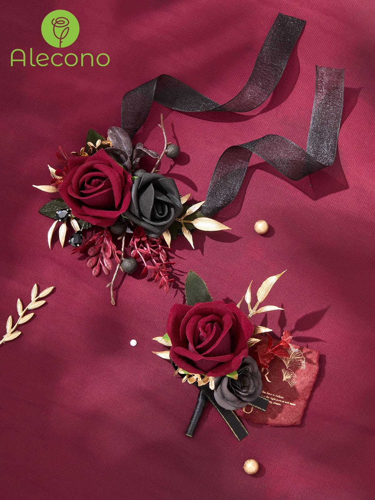 Close-up of the silk corsage detailing by Alecono.