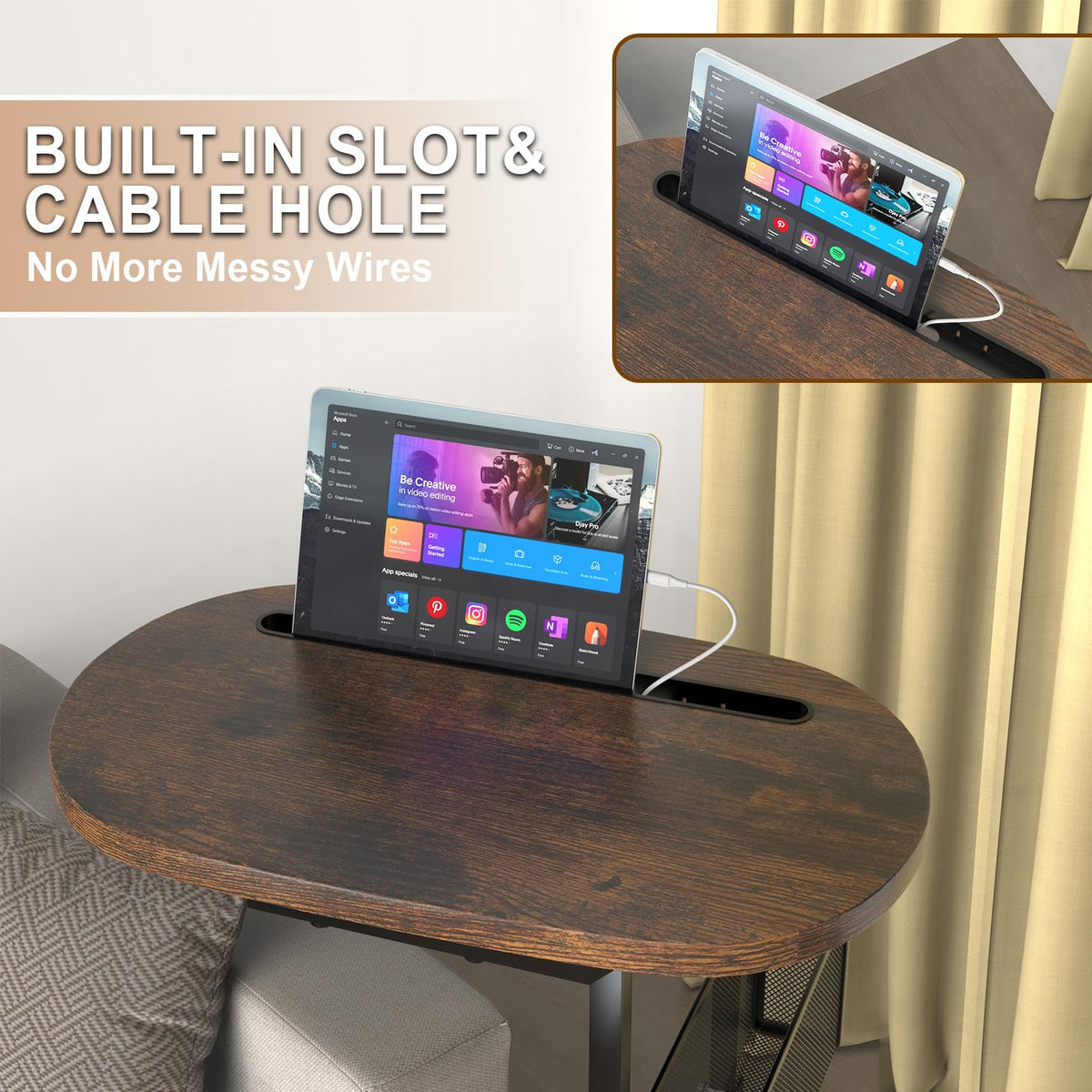 Alentar Fashion TV Tray Table card slot design supports tablet viewing