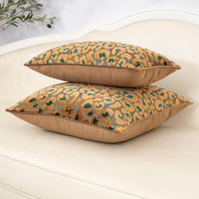 Back view of Alerfa green brown floral 20x20 pillow cover in solid color