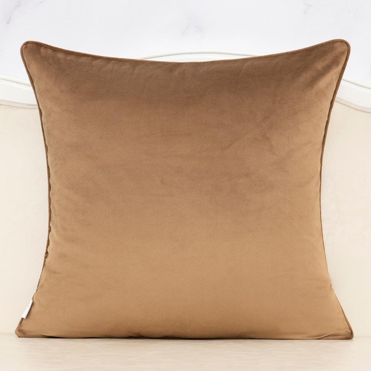 Close-up of Alerfa velvet texture on green brown floral 20x20 pillow cover