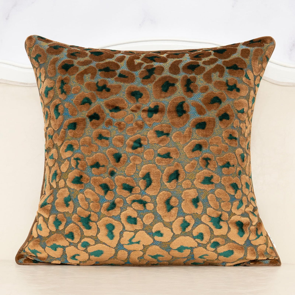 Alerfa green brown floral pillow cover 20x20 front view with velvet texture for stylish living spaces