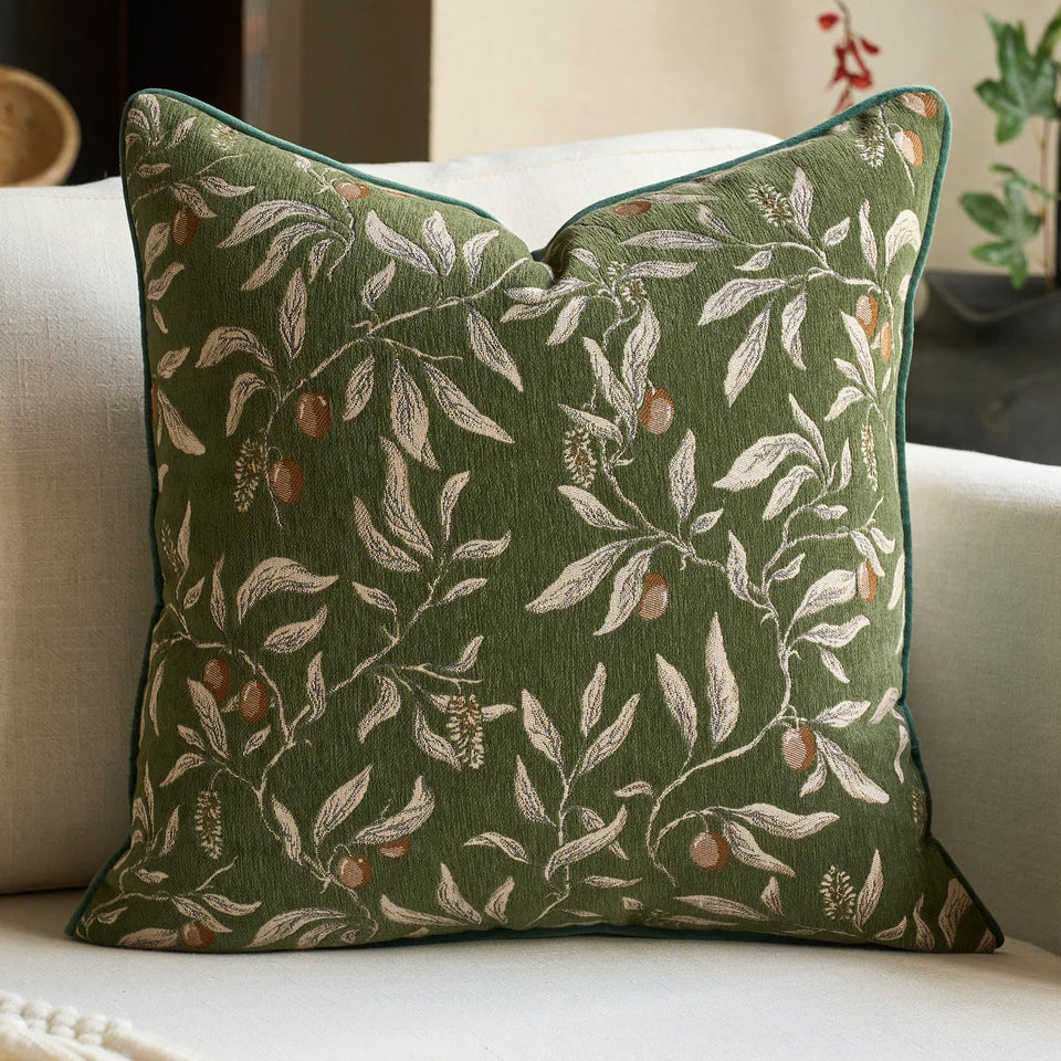Alerfa Green Floral Throw Pillow Cover front view adds subtle luxury to your sofa