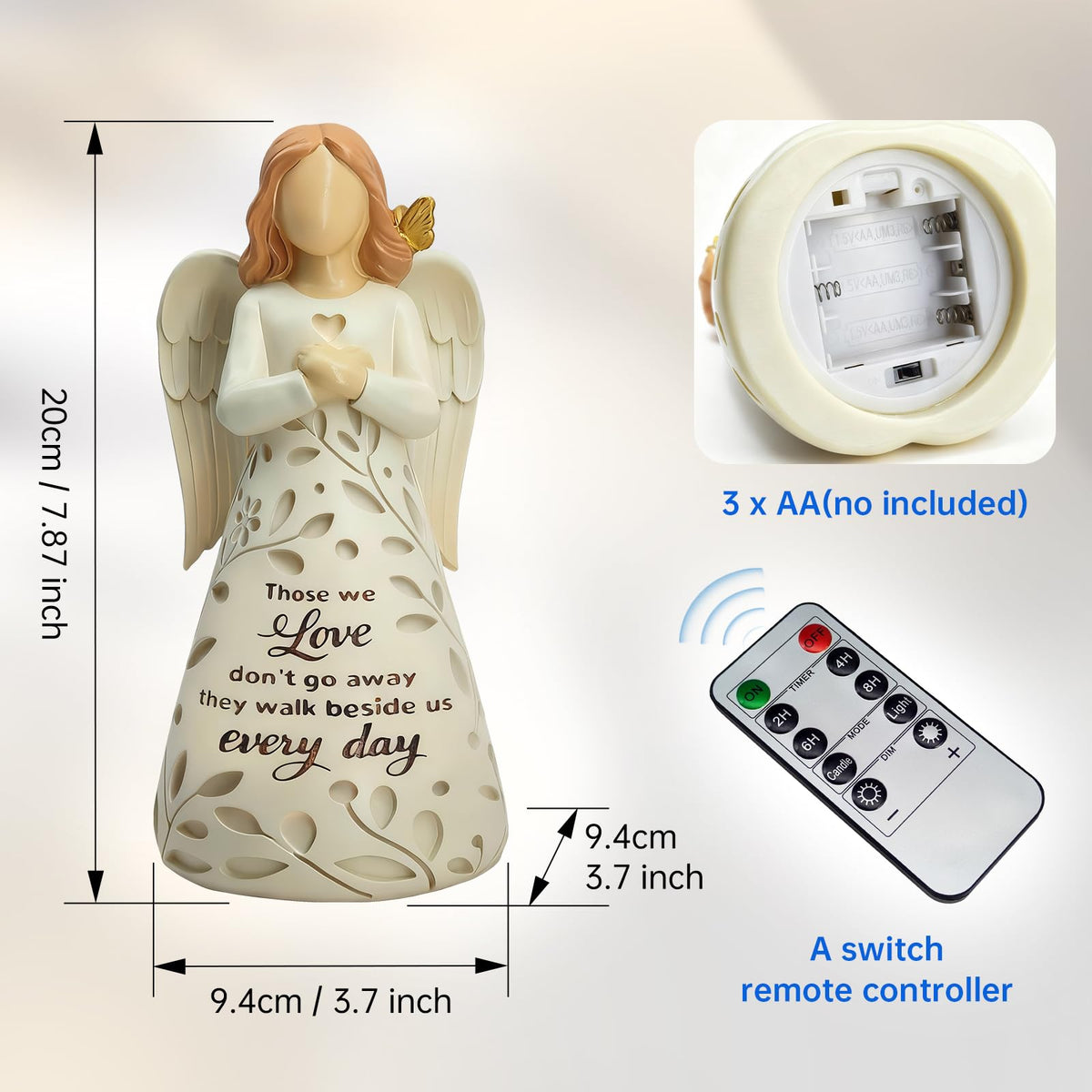 AlevaHive angel figurine with remote-controlled glow enhances memorial spaces