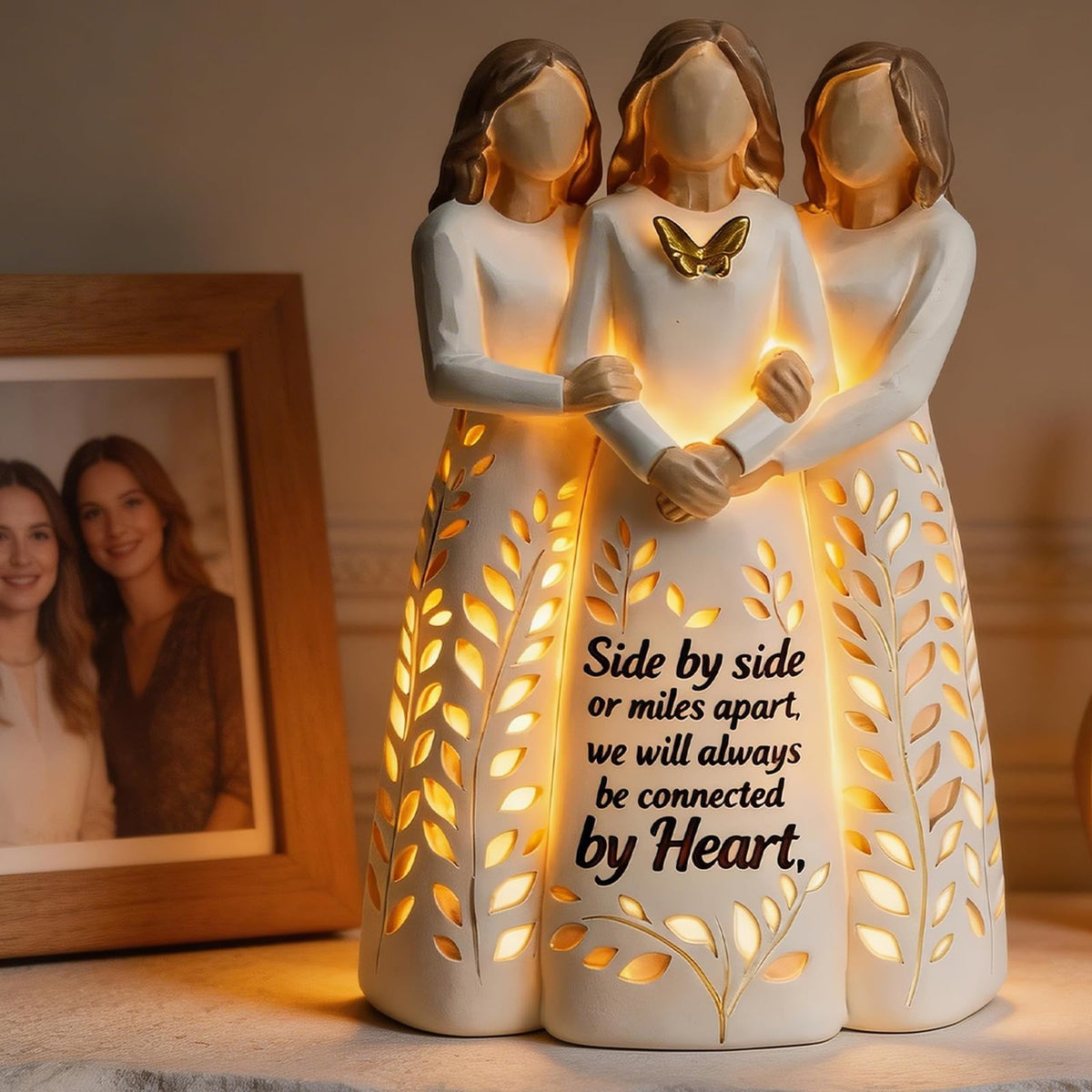 AlevaHive three sisters figurine glow on shelf for warm ambiance