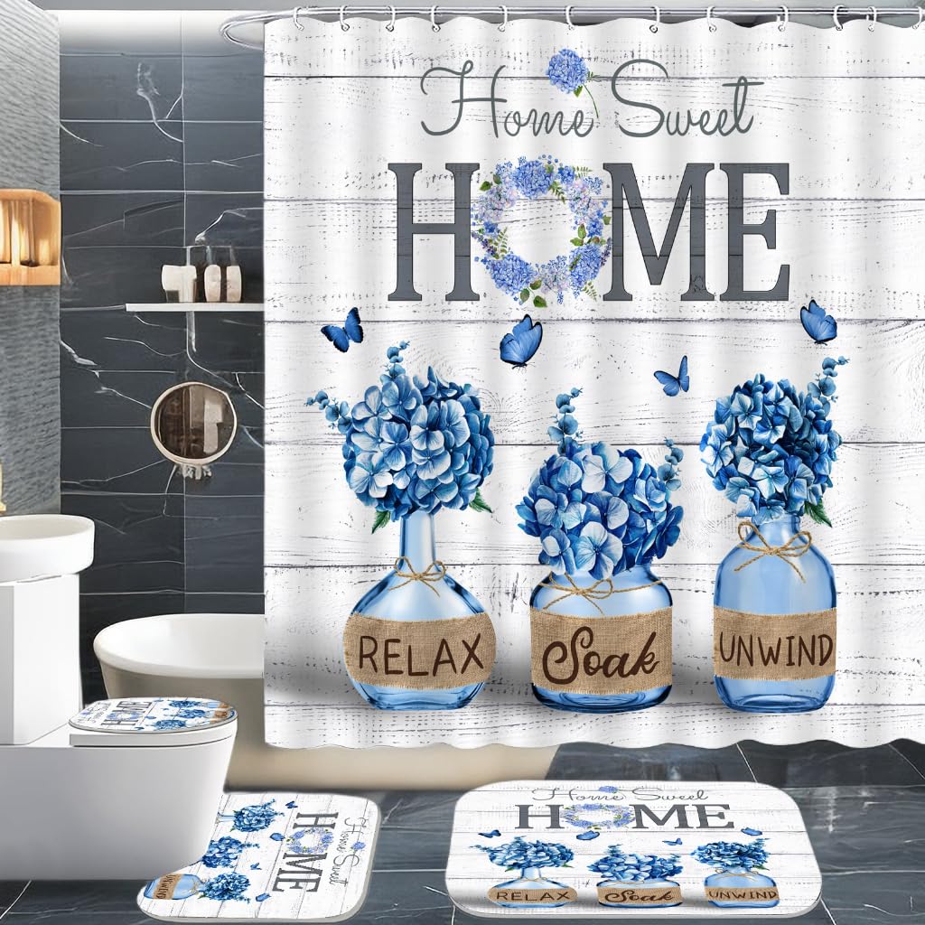 Alexex blue hydrangea shower curtain with vibrant print and durable waterproof fabric.