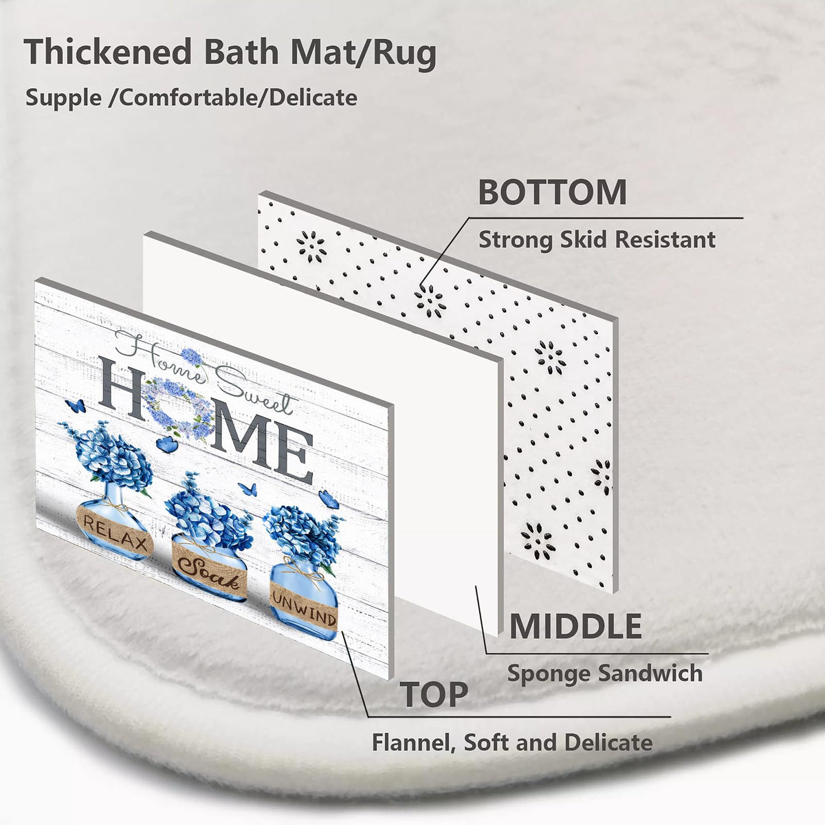 Alexex farmhouse bathroom decor enhances style with blue hydrangea motif.