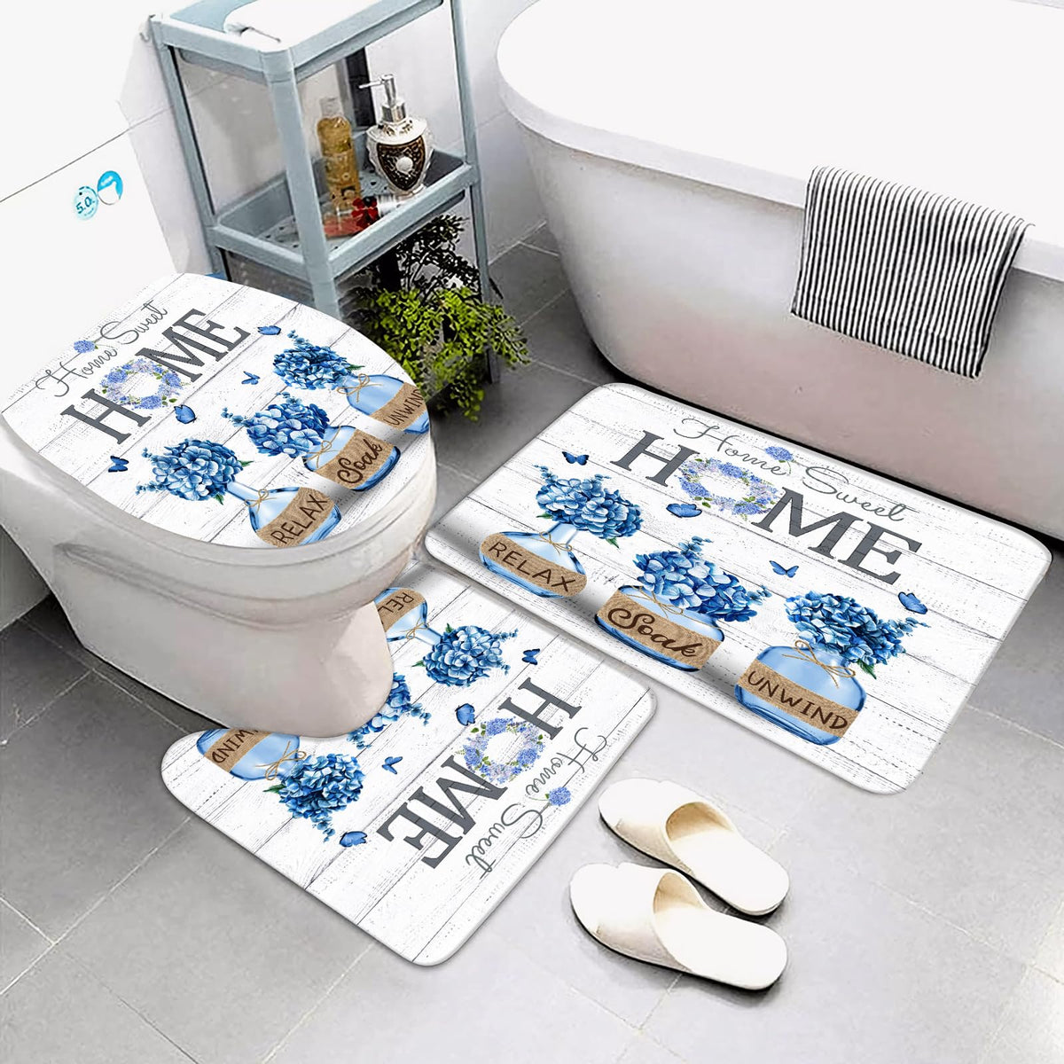Alexex toilet lid cover completes the cohesive farmhouse bathroom look.