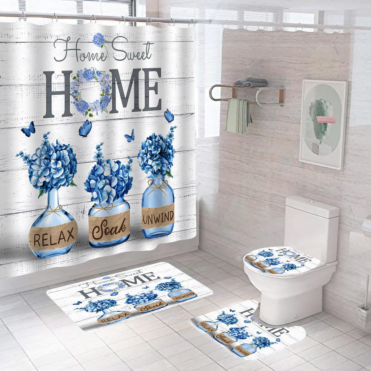 Alexex U-shaped contour rug pairs with the set for bathroom safety.