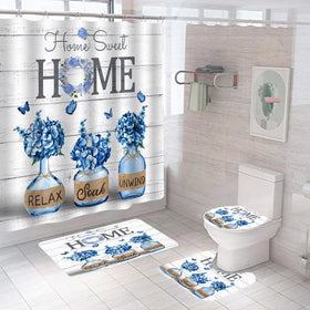 Alexex U-shaped contour rug pairs with the set for bathroom safety.