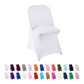 AlGaiety white spandex chair cover in full-coverage fit for elegant banquet setup.