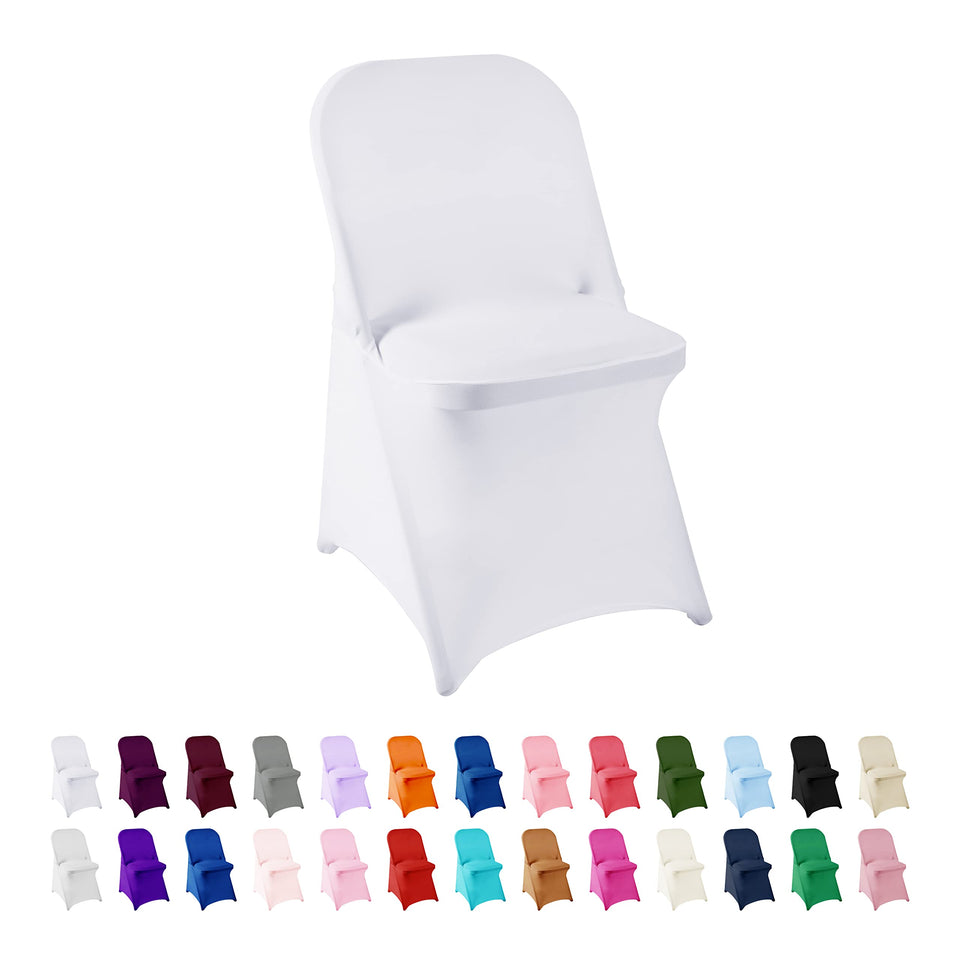 AlGaiety white spandex chair cover in full-coverage fit for elegant banquet setup.