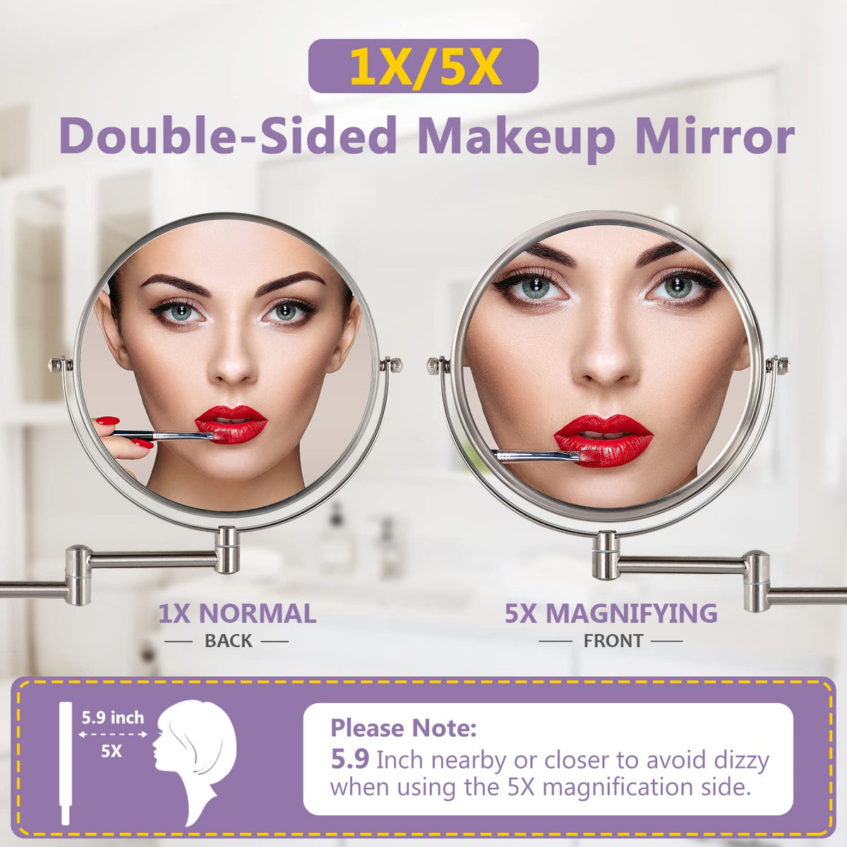ALHAKIN double-sided makeup mirror with 360-degree swivel for versatile grooming.