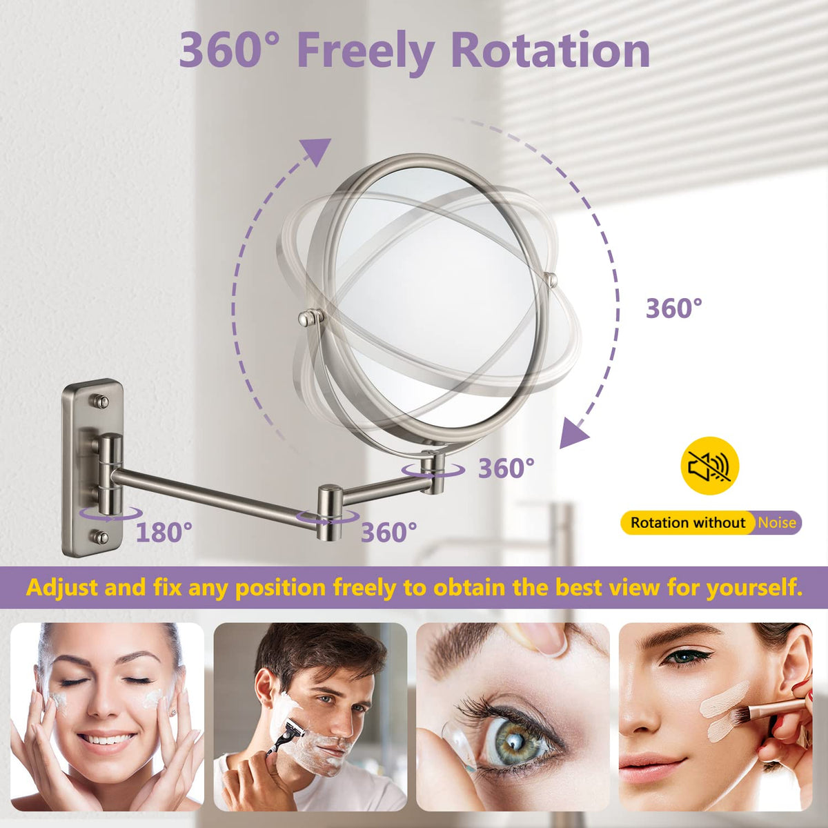 ALHAKIN extendable arm makeup mirror reaches up to 12 inches for flexible use.