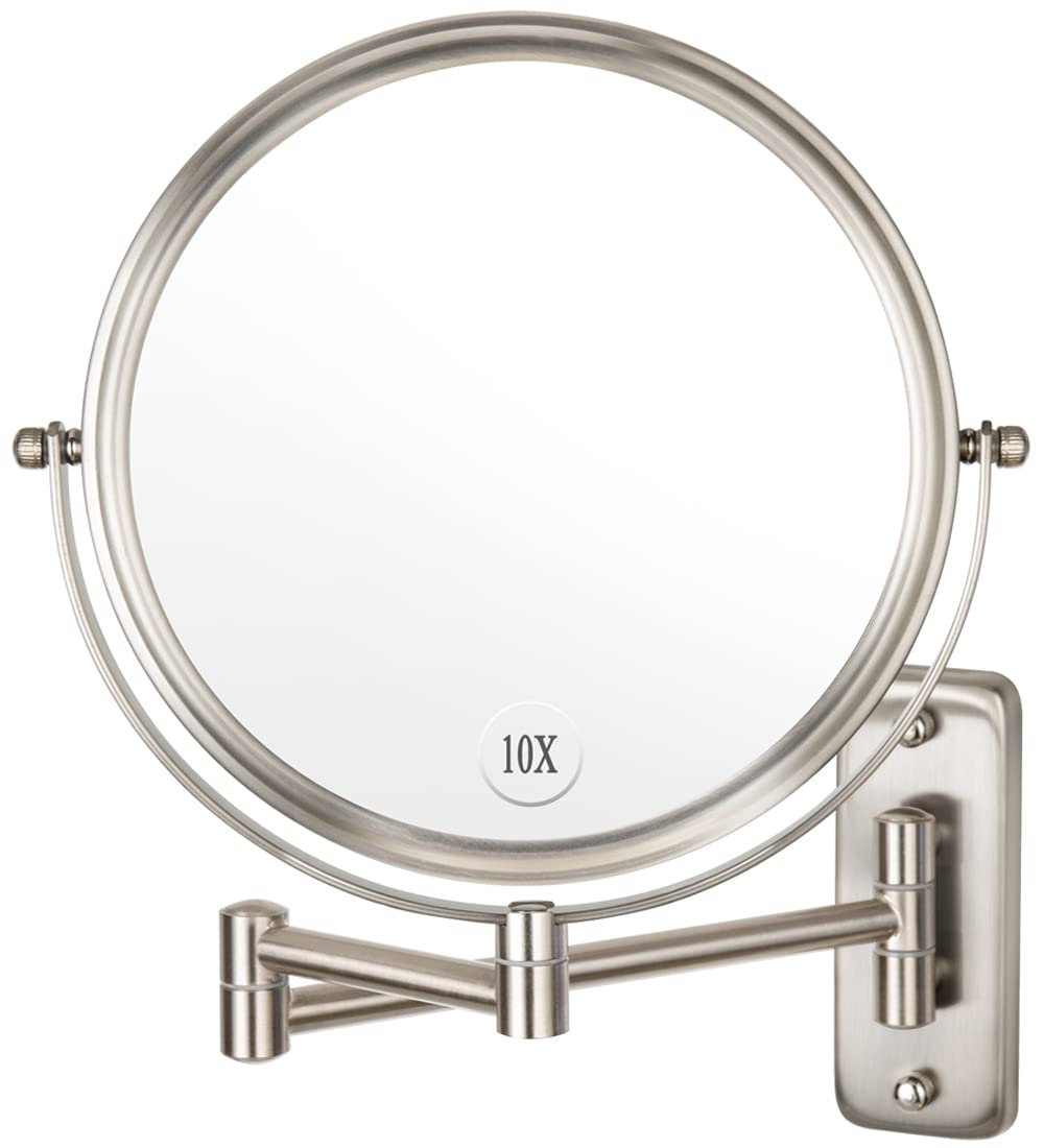 ALHAKIN wall-mount makeup mirror with double-sided 1x-10x magnification for detailed makeup checks.