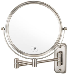 ALHAKIN wall-mount makeup mirror with double-sided 1x-10x magnification for detailed makeup checks.