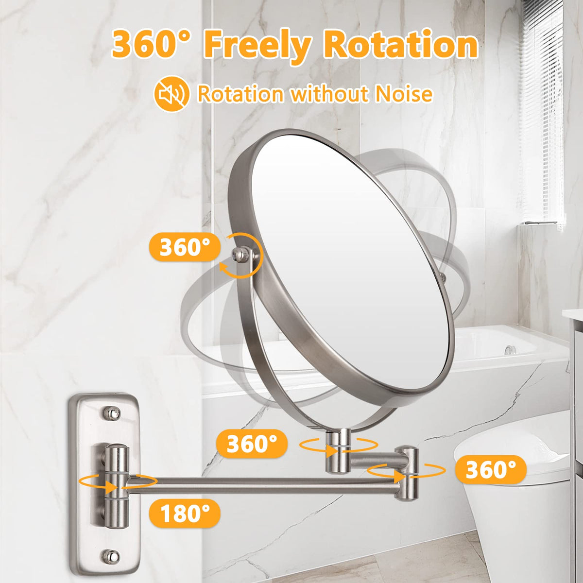 ALHAKIN 360° swivel makeup mirror allows easy angle adjustments.