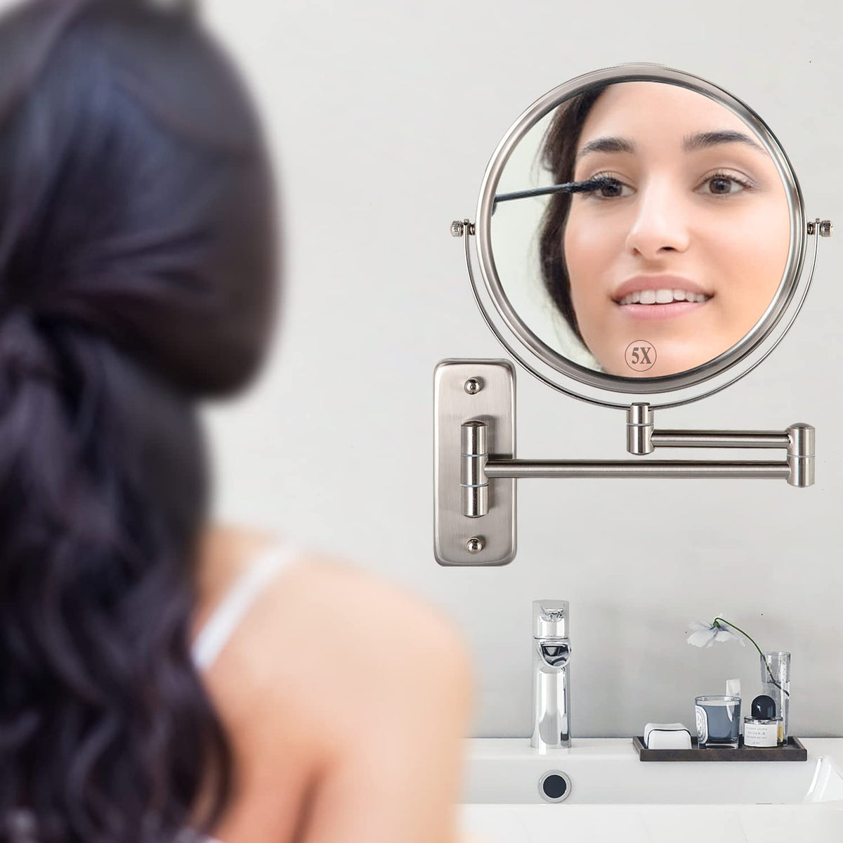 ALHAKIN nickel bathroom mirror designed for shaving and daily grooming.
