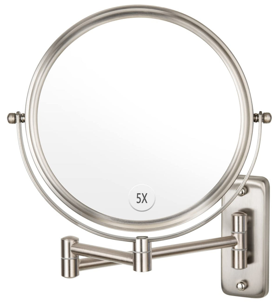 ALHAKIN wall-mounted makeup mirror with 1x/5x magnification for precise makeup checks.