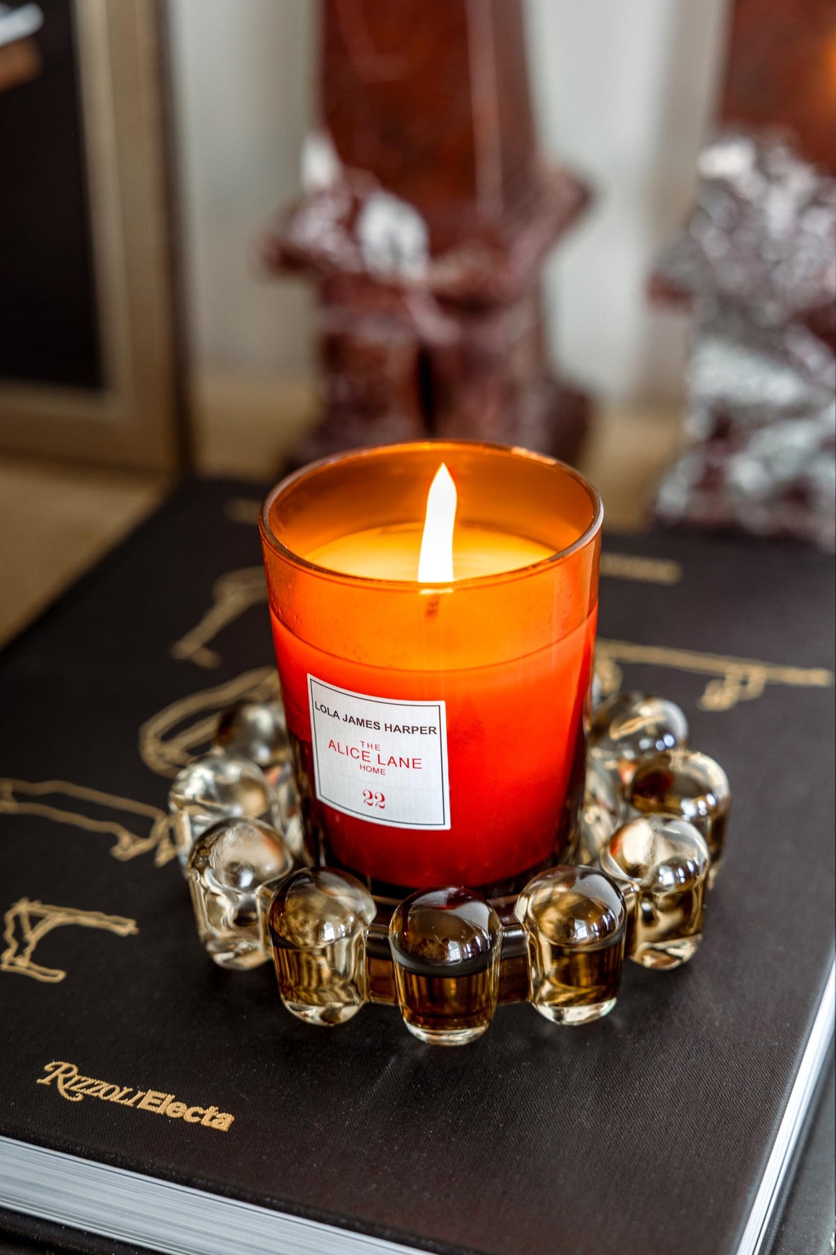 Alice Lane amber glass dish ideal for diffusers and decor.
