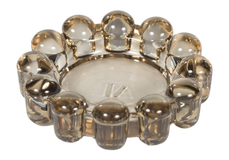 Alice Lane bubble candle dish showcases smoky glass and bubble silhouette.