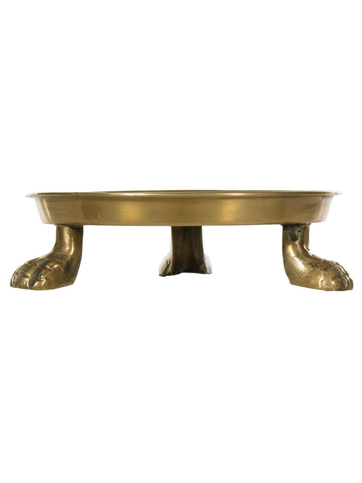 Alice Lane Round Clawfoot Dish gold on coffee table adds elegance.