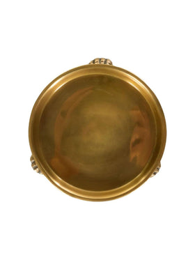 Alice Lane Round Clawfoot Dish gold holds jewelry elegantly.