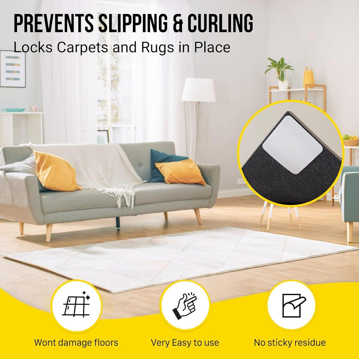 Alien Grip secures rug on hardwood floors in daily living spaces