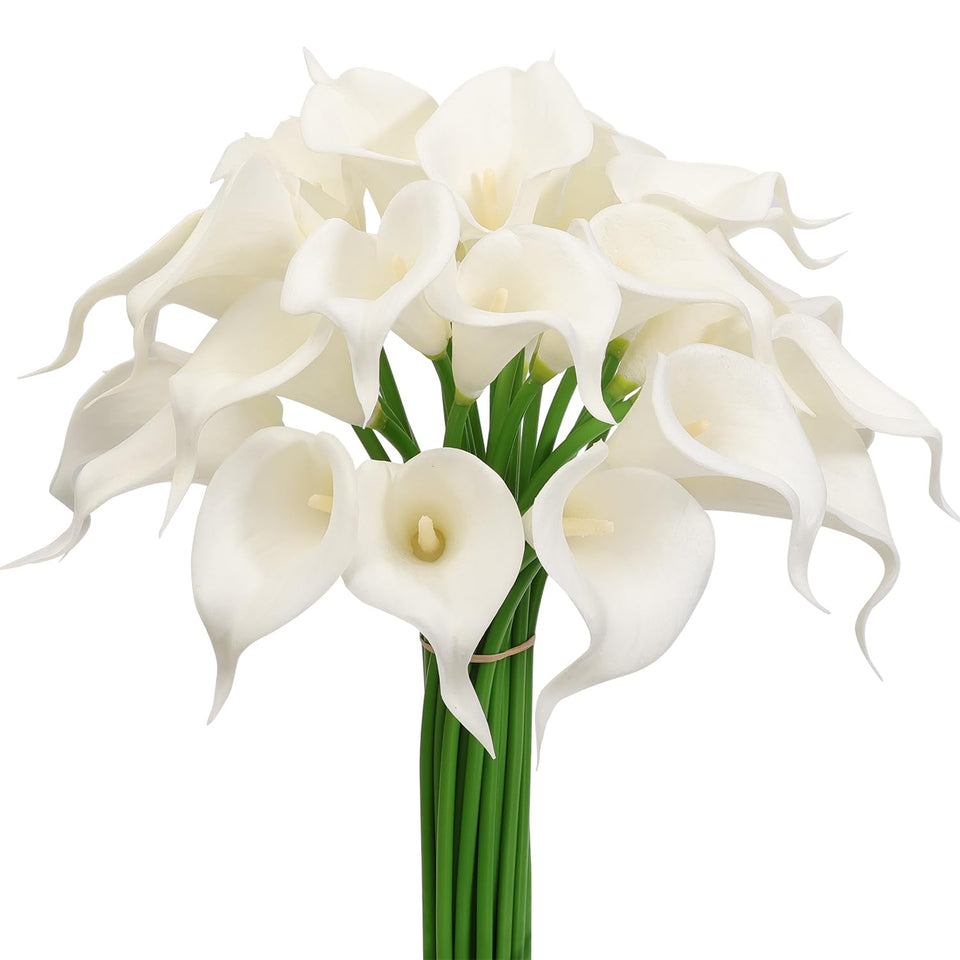 Alifst real touch white PU calla lily bouquet for elegant wedding decor.