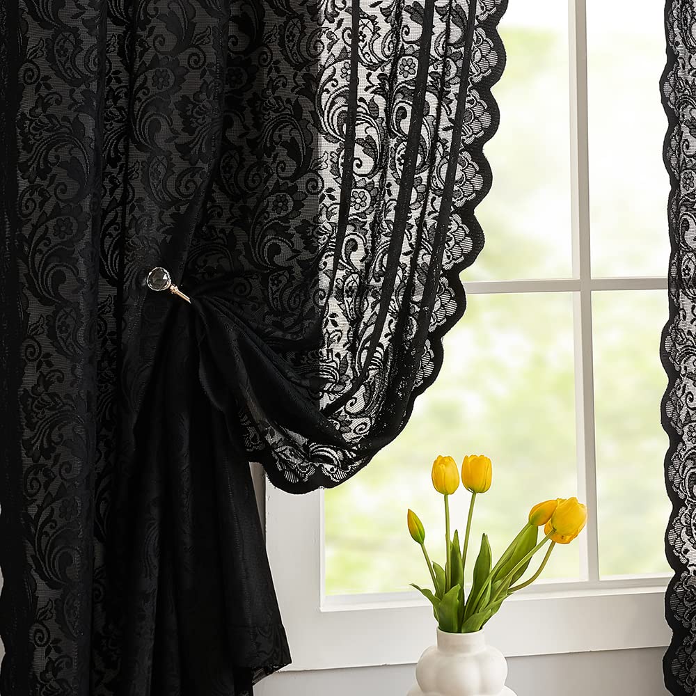 ALIGOGO black lace curtains with scallop edge add privacy and vintage charm to any room.