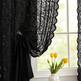 ALIGOGO black lace curtains with scallop edge add privacy and vintage charm to any room.