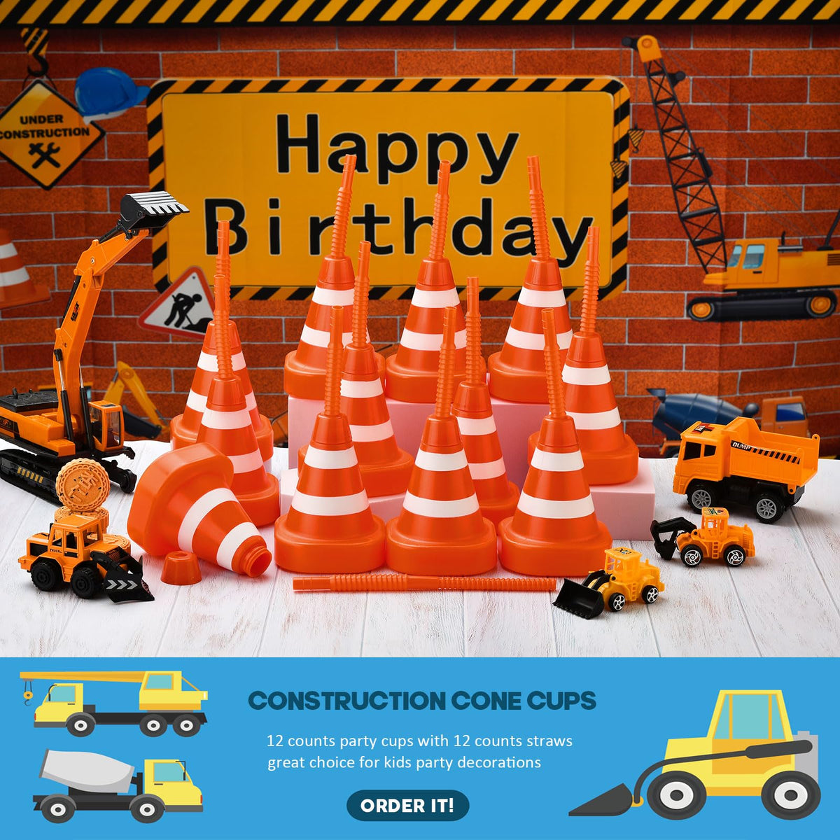 ALINK construction-traffic-cone cups suited for themed events and playful table decor