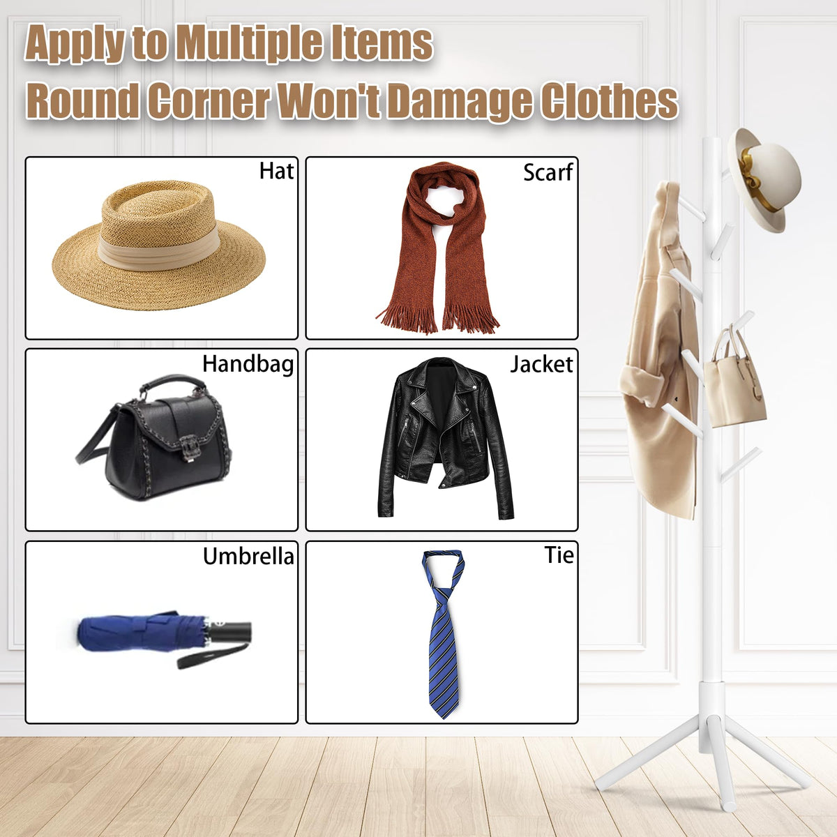 Aliphon coat rack features no-tools assembly for quick setup.