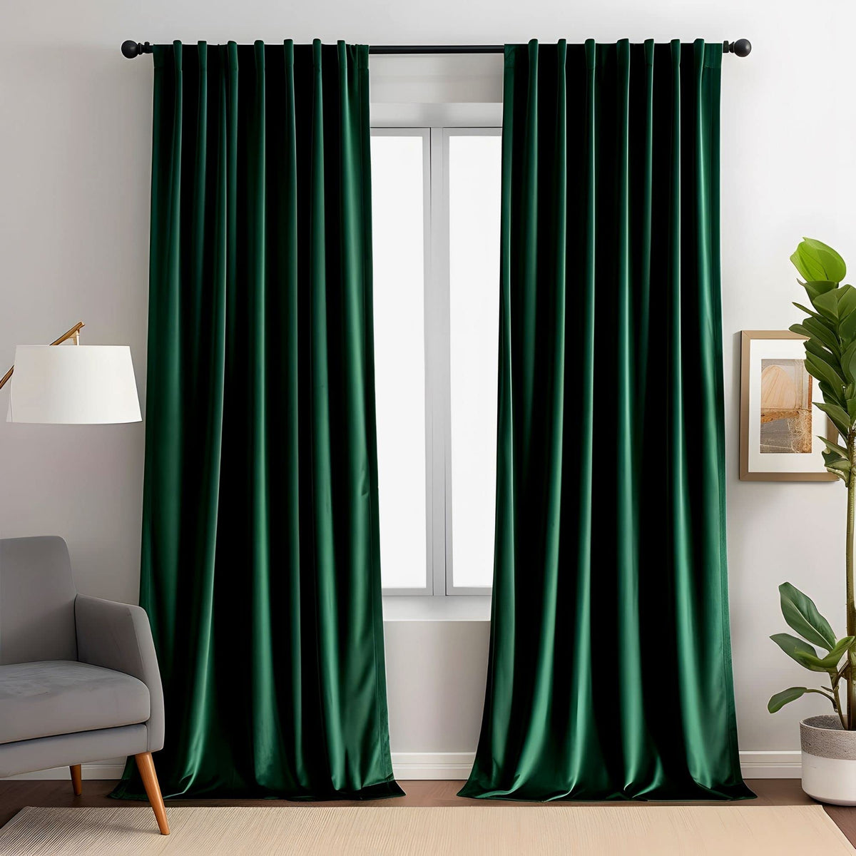 Aljctns emerald green velvet curtains, 84-inch panels elevate room styling with soft, luxurious fabric.