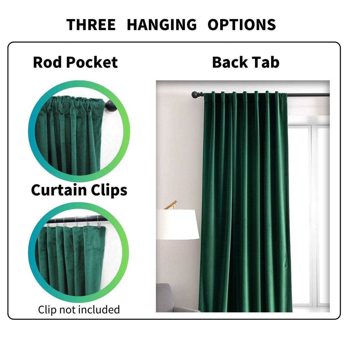 Aljctns emerald green velvet curtains in a cozy living room for light control and ambiance.