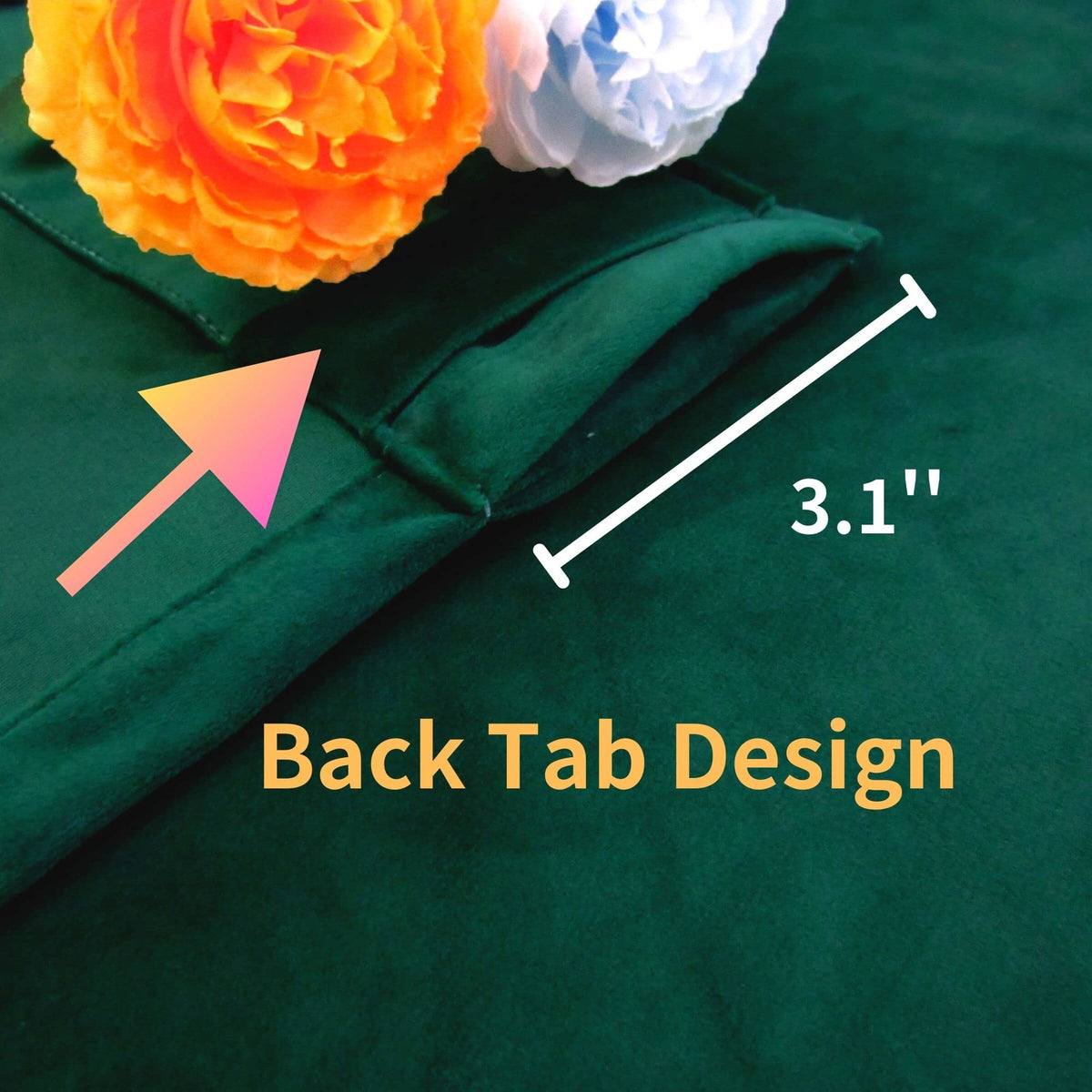 Aljctns emerald green velvet curtains show rod pocket and back tab hanging options.