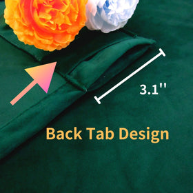 Aljctns emerald green velvet curtains show rod pocket and back tab hanging options.