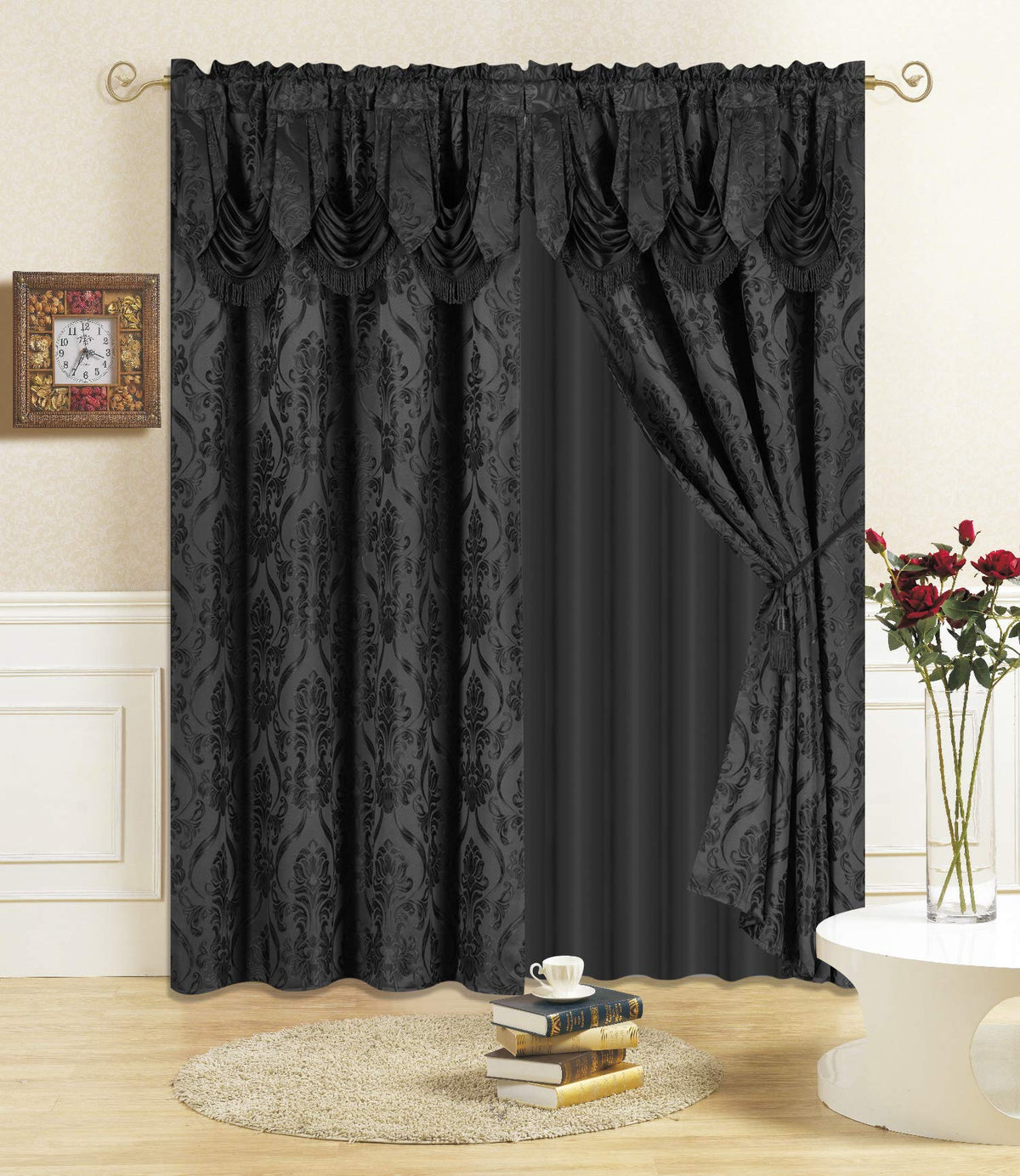All American Collection drape set with attached valance for layered light control and modern style