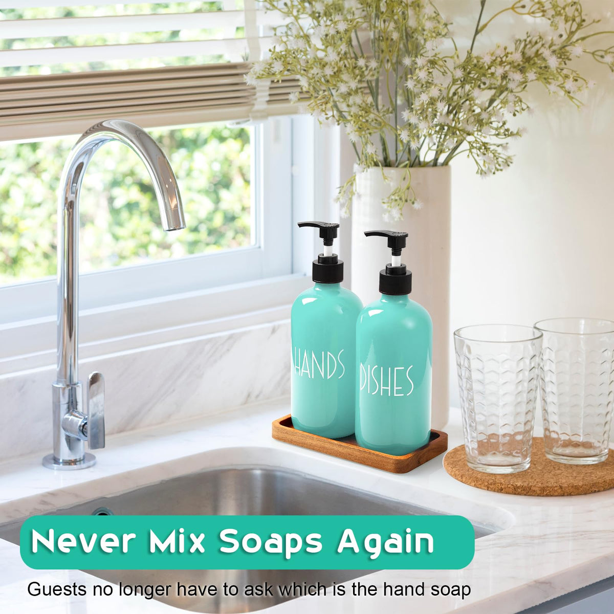 ALLELION silkscreen labels on dispenser clearly identify soap types