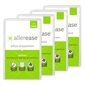 AllerEase four-pack pillow protectors in white provide durable, breathable protection for pillows.