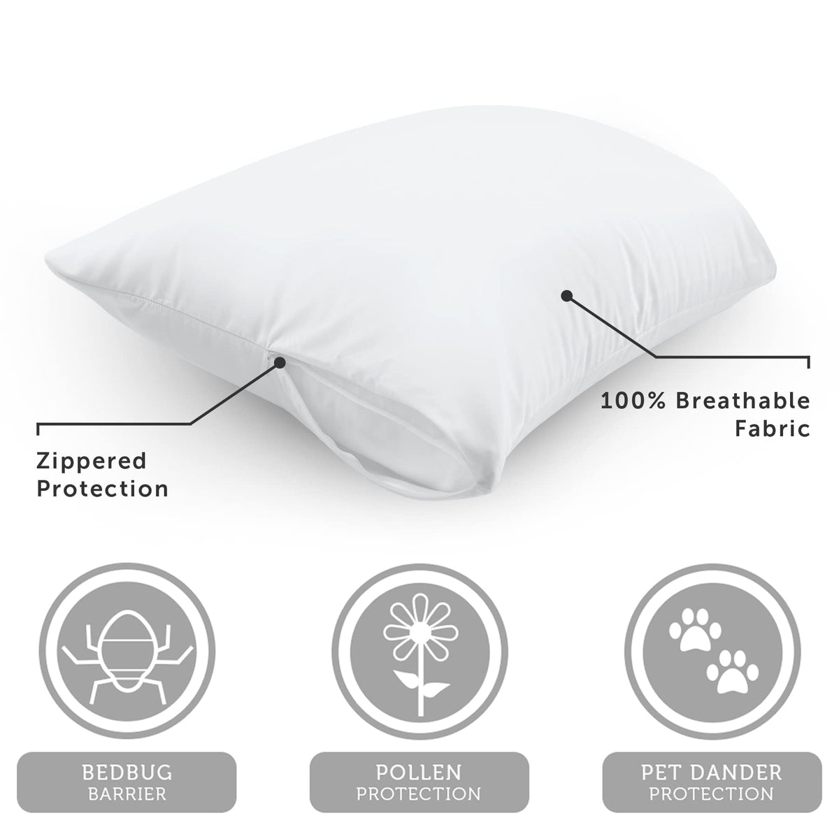 AllerEase lightweight pillow cover air flow visual suggests cool, comfortable nights.