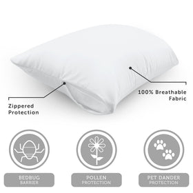 AllerEase lightweight pillow cover air flow visual suggests cool, comfortable nights.