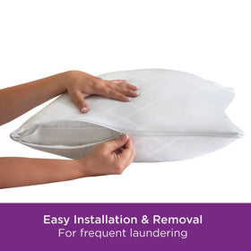 Aller-Ease pillow protector zipper-detail showing secure fit and easy care