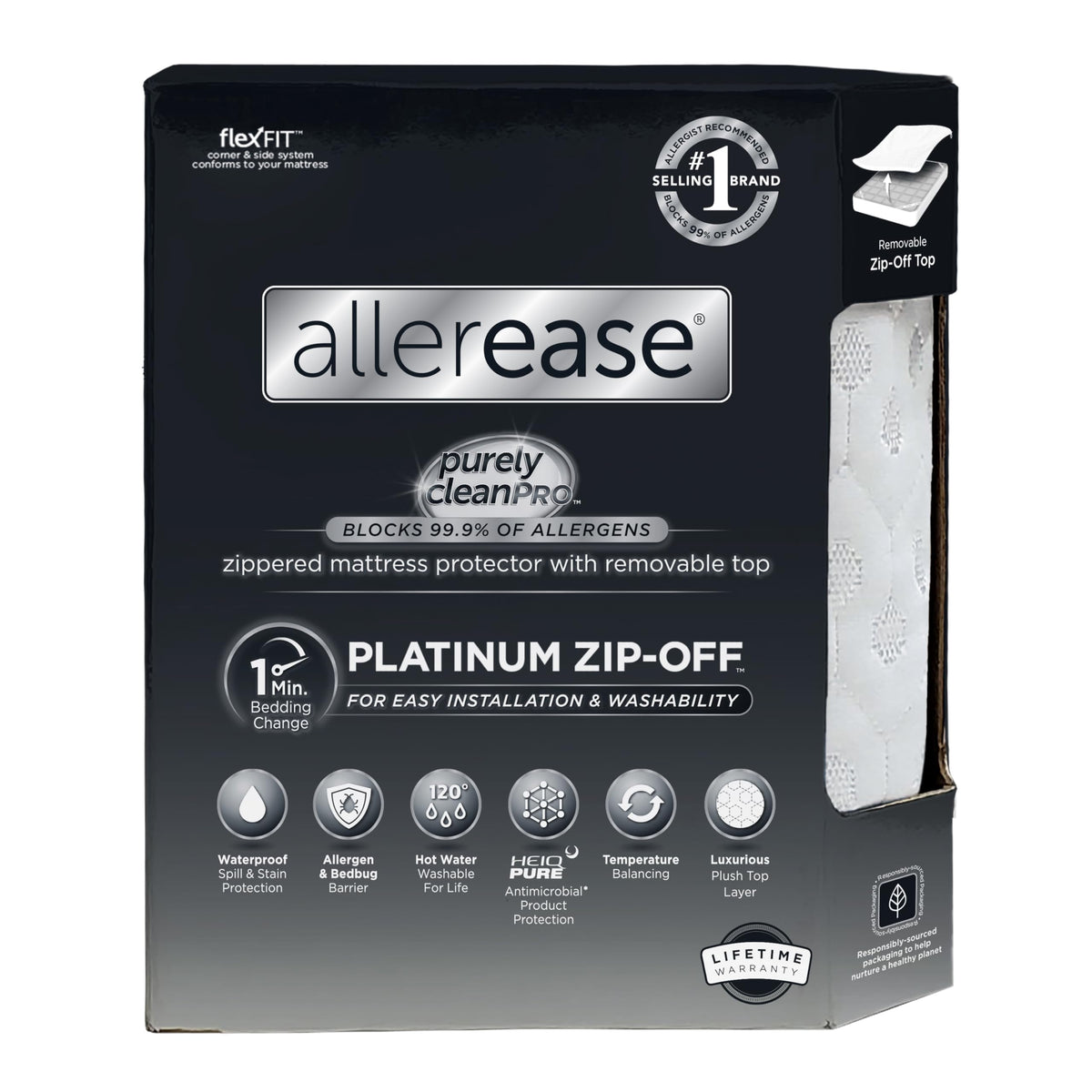 Aller-Ease Platinum zip-off top cover with easy installation for quick changes
