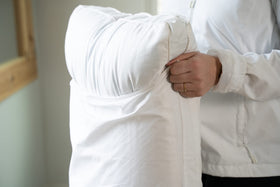 AllerEase zipper pillow protector detail demonstrates secure, quiet nightly protection.