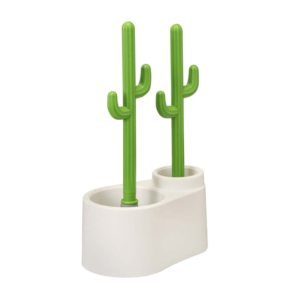 ALLOBUB cactus toilet plunger in holder, space-saving bathroom cleaning tool.