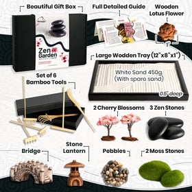 Allowander zen garden accessories provide varied rakes and tools for pattern making.
