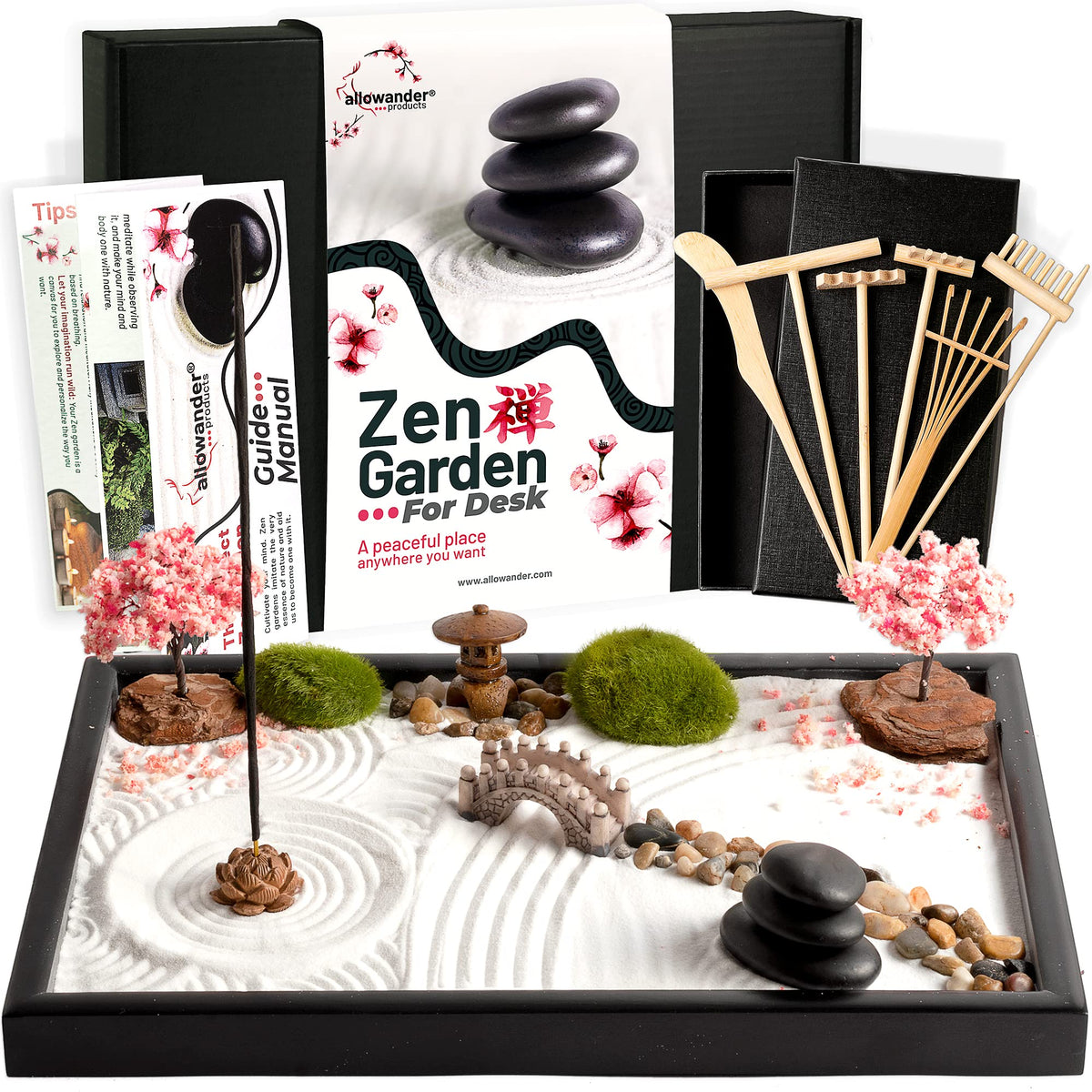Allowander Zen Garden Kit on a desk for calm focus during work.