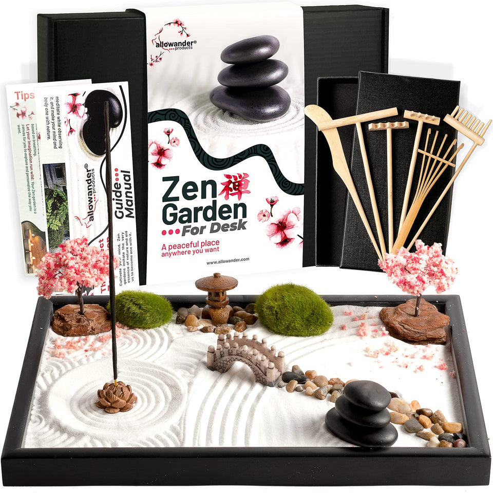 Allowander Zen Garden Kit on a desk for calm focus during work.