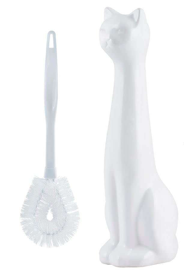 Allure White Cat holder back opening hides brush when not in use.
