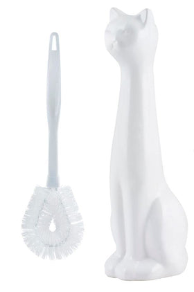 Allure White Cat holder back opening hides brush when not in use.